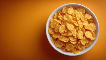 Minimalist top view of crunchy cereal bowl on bright sunny surface food photography lifestyle photo