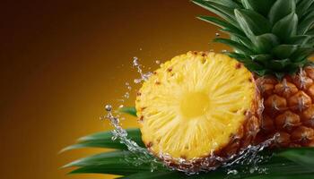 Vibrant pineapple slices splashing in bright style studio food photography fresh environment photo