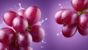 Dynamic splash of purple grapes in midair studio shoot minimal lighting conceptual art photo