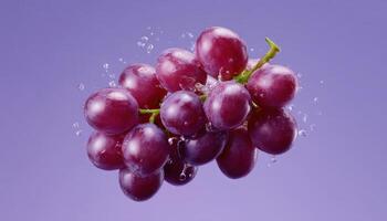 Midair splash of purple grapes minimal lighting studio environment freshness concept photo