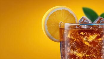 Citrus fizzy drink explosion bright yellow background beverage photography clean visuals photo