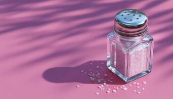 Minimalist salt shaker design with shadows on pink background closeup product photography photo