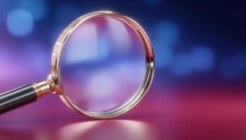 Magnifying glass revealing high contrast light lines abstract art studio environment close-up photo