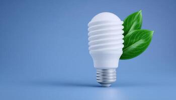 Eco-friendly energy solutions minimalist light bulb with leaf banner in modern design photo