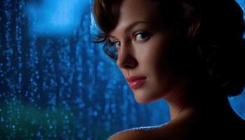 Lonely girl's silhouette in the rain at night urban setting emotional photography photo