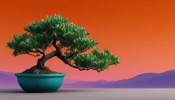 Zen bonsai at sunset modern minimalist landscape nature tranquil environment serene view photo