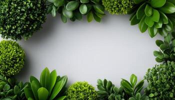 Minimalist spring garden fresh greenery with copy space in bright natural light photo
