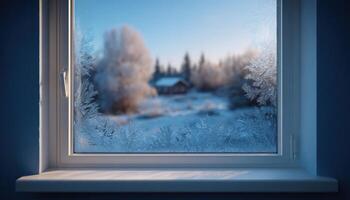 Frosted window in winter light cozy indoor scene nature's beauty tranquil environment photo