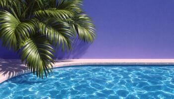 Vibrant abstract pool design with palm silhouettes in a tropical setting photo