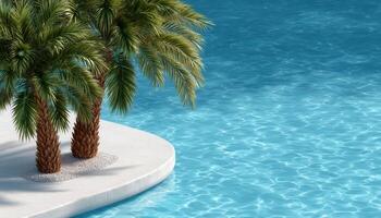 Luxurious minimalist swimming pool scene with tropical palms serene environment high viewpoint photo