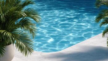 Sleek swimming pool design with palm accents luxury retreat visual art tranquil space photo