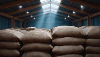 Sunlight streaming into modern rice warehouse rural location food storage bright environment photo