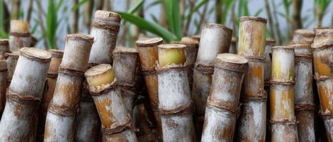 Harvesting sugar cane stalks agricultural field nature photography tropical environment close-up view photo
