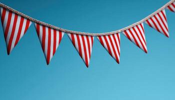 Minimalist independence day decoration with tiny flags against blue sky background photo