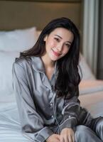 Relaxing evening routine bedroom portrait cozy atmosphere close-up self-care concept photo