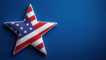 July star and stripe paper cutout independence day graphic design blue background close-up view photo