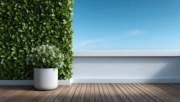 Clean modern terrace wall with greenery daylight contemporary design minimalist space photo