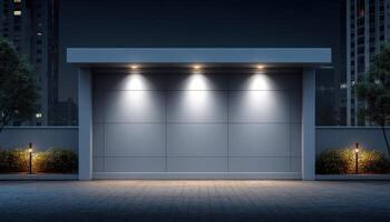 Modern outdoor night scene with minimalist lighting urban environment architectural focus photo