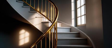 Elegant spiral staircase design in modern architecture illuminated steel structure indoor photo