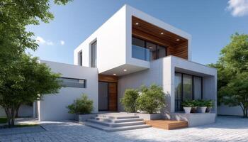 Stunning modern townhouse design showcasing white aesthetics in suburban area architectural image photo