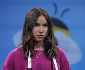 Izzy Canada, 14, an 8th grade student from The Dalton School in New York, NY, correct spells the word calenture in the first round of the 2025 Scripps National Spelling Bee at the Gaylord National Resort and Convention Center in Oxon Hill, MD, on May 27, 2025. editorial_image