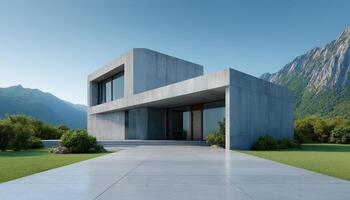 Modern concrete home design mountain view architectural exterior contemporary environment photo