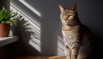 Quiet cat sitting by the window minimalist home natural light calm atmosphere photo