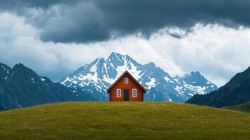 Dramatic mountain cabin surrounded by clouds majestic landscape nature photography scenic viewpoint photo