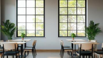 Embrace comfort cozy modern interior design with large windows in a bright warm atmosphere photo