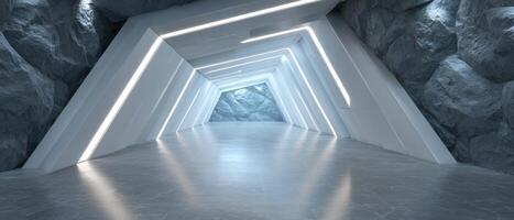 Futuristic museum tunnel design in modern architecture sleek environment angular structure photo