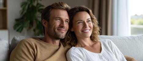 Couple relaxing together in stylish living room modern home candid photography cozy atmosphere photo