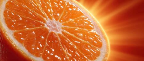Vibrant translucent orange slice macro shot food photography glowing backlight effect photo
