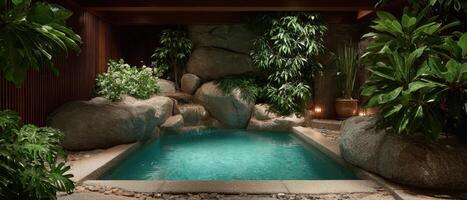 Relaxing indoor spa experience tranquil oasis photography serene environment aerial view wellness concept photo