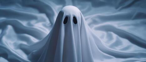 Spooky halloween ghost silhouette on white sheet haunting atmosphere captivating visuals photo