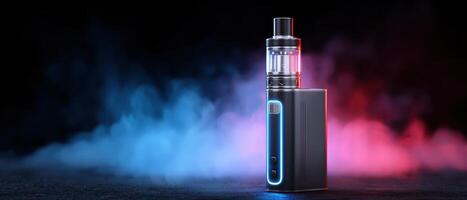 Illuminated vape device studio setting product photography dark environment sleek design vapor concept photo