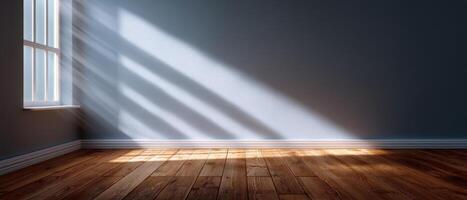 Sunlight streaming through skylight onto clean wooden floor in minimalist room photo