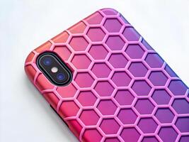 A pink and purple phone case with a hexagonal pattern photo