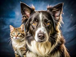 Elegant Pet Duo. Striking Portrait of a Dog and Cat in Perfect Harmony photo
