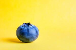 Blueberry against a bright yellow background photo