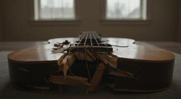 A Broken Acoustic Guitar Shows the Harsh Realities of Musical Disappointment photo
