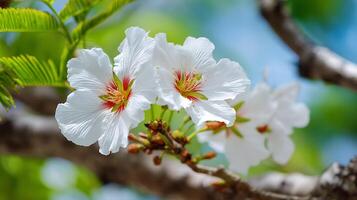 Close-Up of Flower on Tree Branch with Soft Bokeh photo