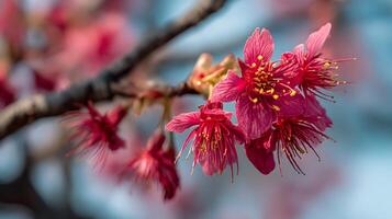 Hyper-Realistic Flower Blooming on a Slender Branch photo