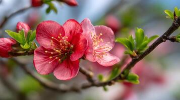 Hyper-Detailed Flower on Branch with Dreamy Bokeh Effect photo