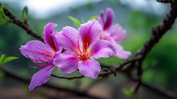 Realistic Macro of Petal Texture on Blossoming Tree Branch photo
