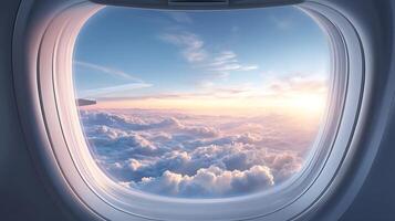Micro Texture Study of Airplane Window Border Against Soft Nimbus Field photo