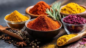 Mixed Masala Heap Displayed Dramatically in Handmade Clay Bowl photo