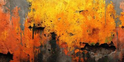 Vibrant texture of peeling paint in warm tones on a weathered surface showcasing urban decay and artistic potential photo