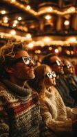 Enthralled audience enjoys a cinematic experience wearing 3D glasses in a vibrant theater during a film screening photo