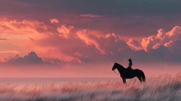 Scenic sunset ride by a silhouette of a cowboy on horseback in a natural landscape photo