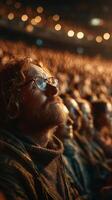 Audience captivated by performance during evening event in large auditorium photo